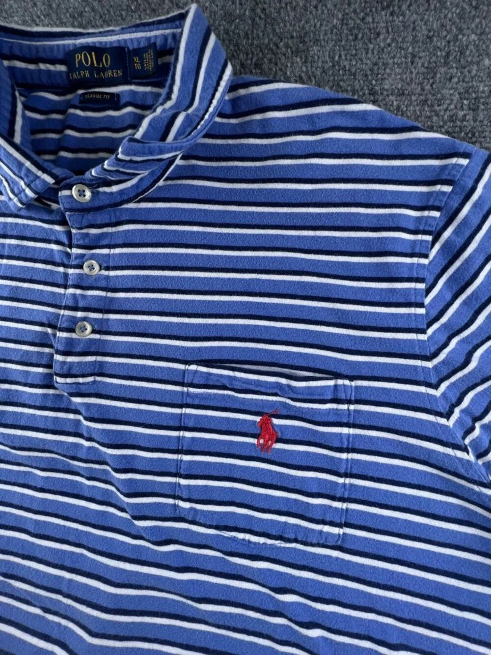 Polo Ralph Lauren Polo Shirt Short Sleeve XL Blue Striped Classic Fit Lightweigh